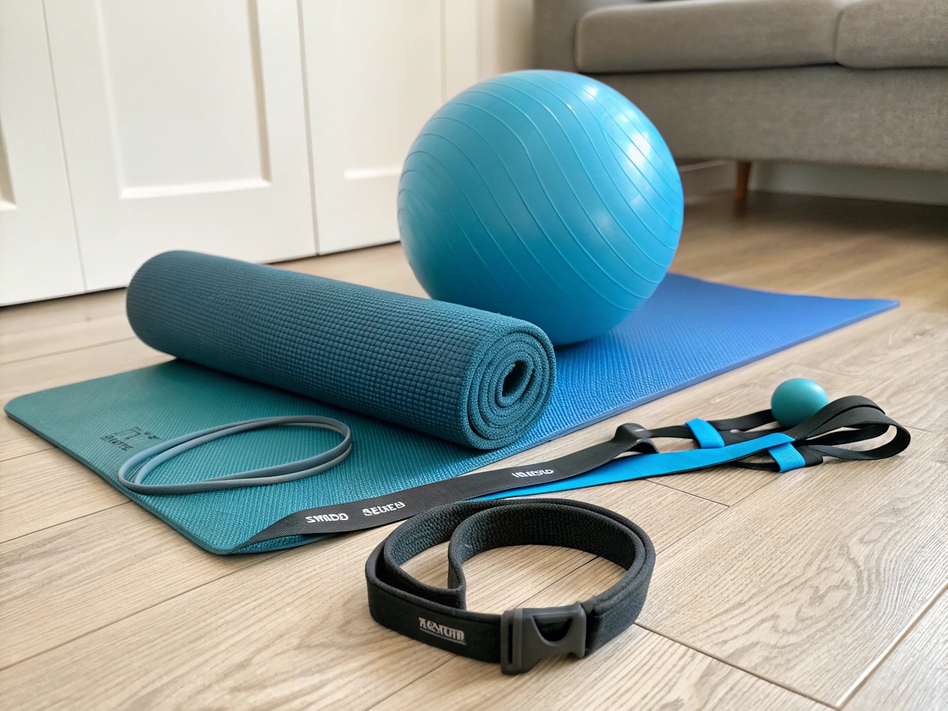 Nybörjarpaket med pilatesband, boll och matta